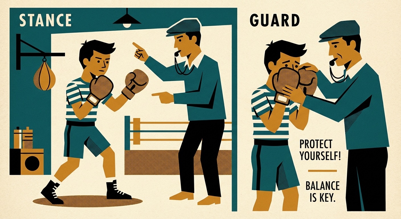 Beginner boxer learning stance and guard position