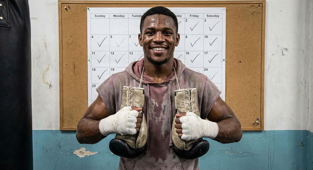 Boxer who has stuck with their New Year resolution training consistently - proud