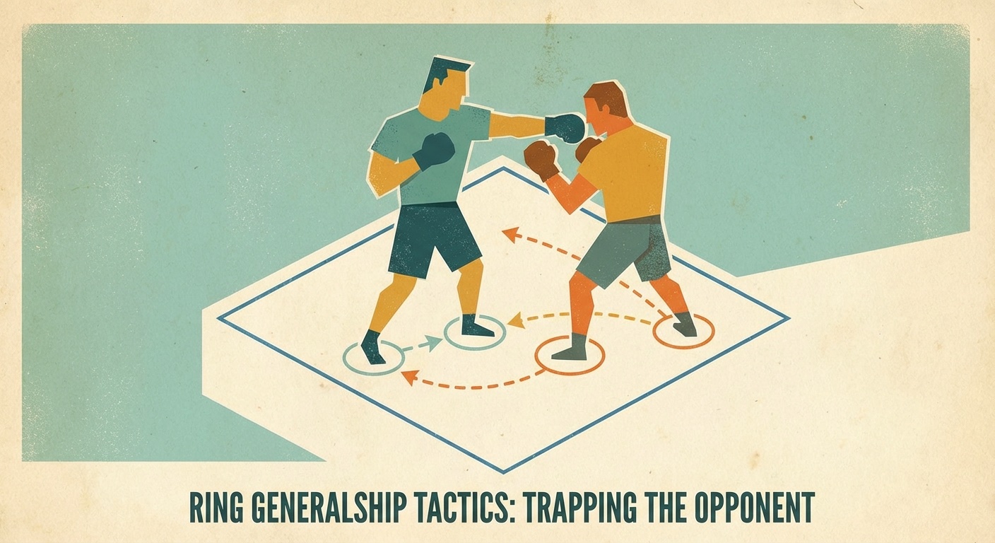 Boxer cutting off the ring and trapping opponent in corner