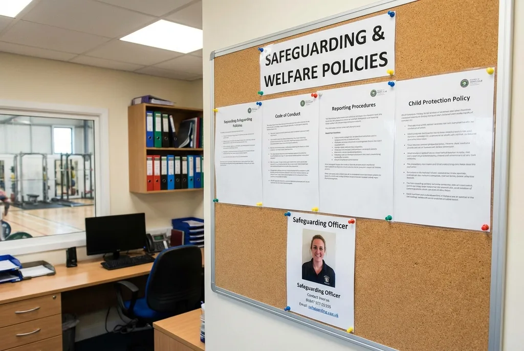 Safeguarding policies posted on a noticeboard inside a boxing club