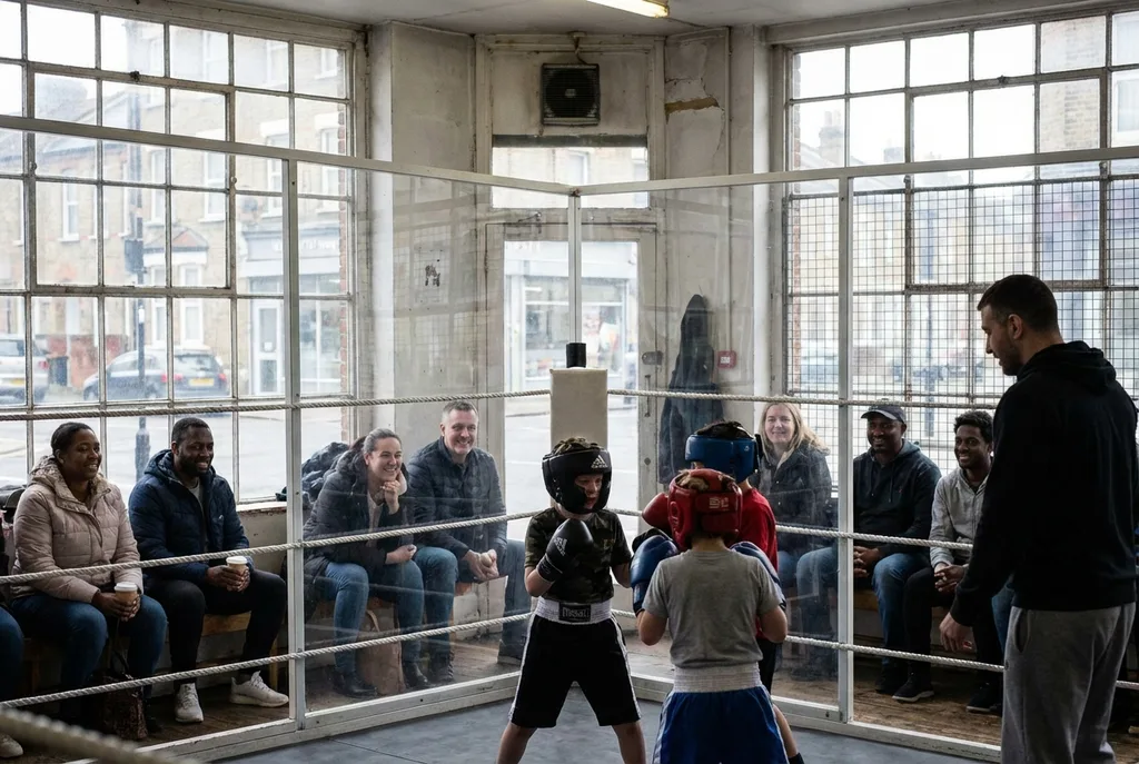 Children in boxing training with parents visible watching from the side at Honour and Glory