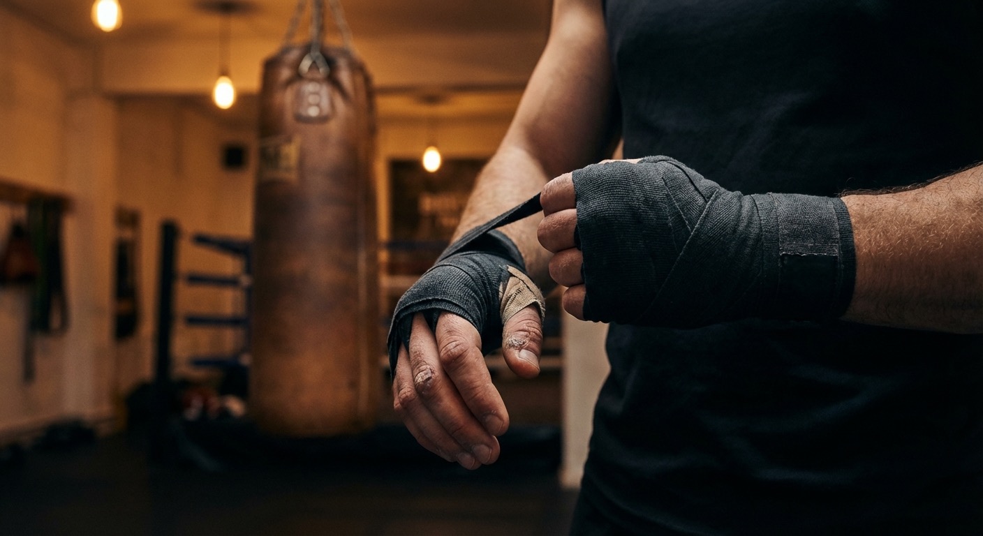 Person wrapping their hands before a boxing session