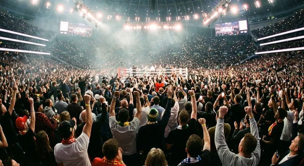 Tyson Fury acknowledging the crowd after a wide points win in front of a packed London stadium
