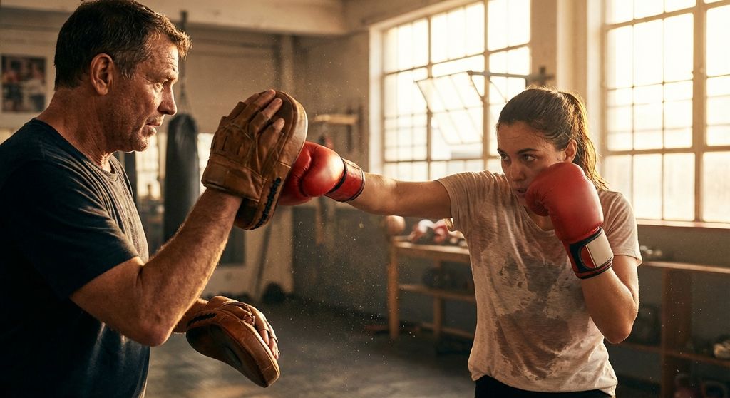 Coach holding focus pads during a boxing personal training session