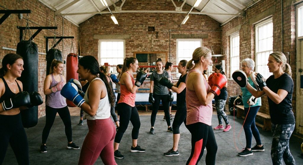 Group of women in boxing class, various ages and backgrounds