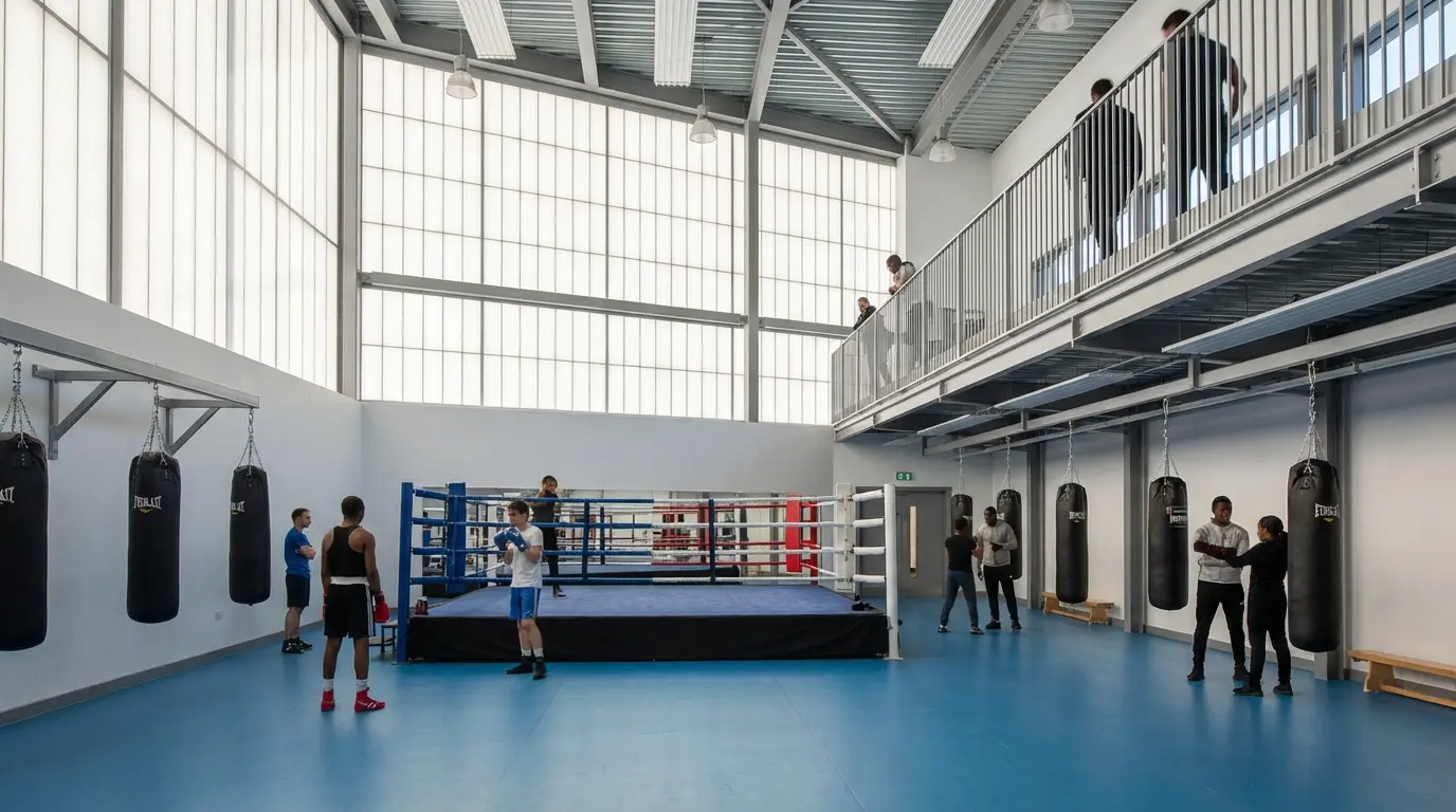 Artist's impression of Dale Youth Boxing Club, a modern purpose-built facility with translucent Kalwall panels and natural light