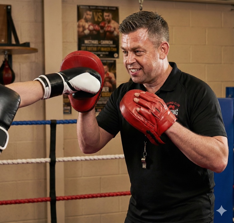 Coach Anton holding pads