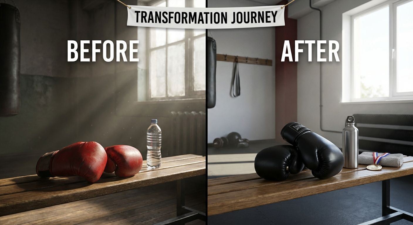 Athletic boxer training in a gym showing lean muscular physique from regular boxing