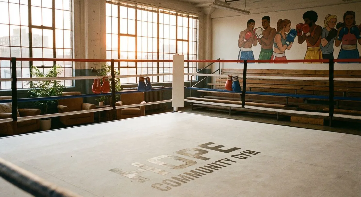 Beginner boxer getting their hands wrapped by an experienced coach in a welcoming boxing gym