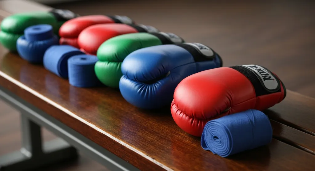 Young child around 7 years old wearing boxing gloves doing pad work with a patient coach