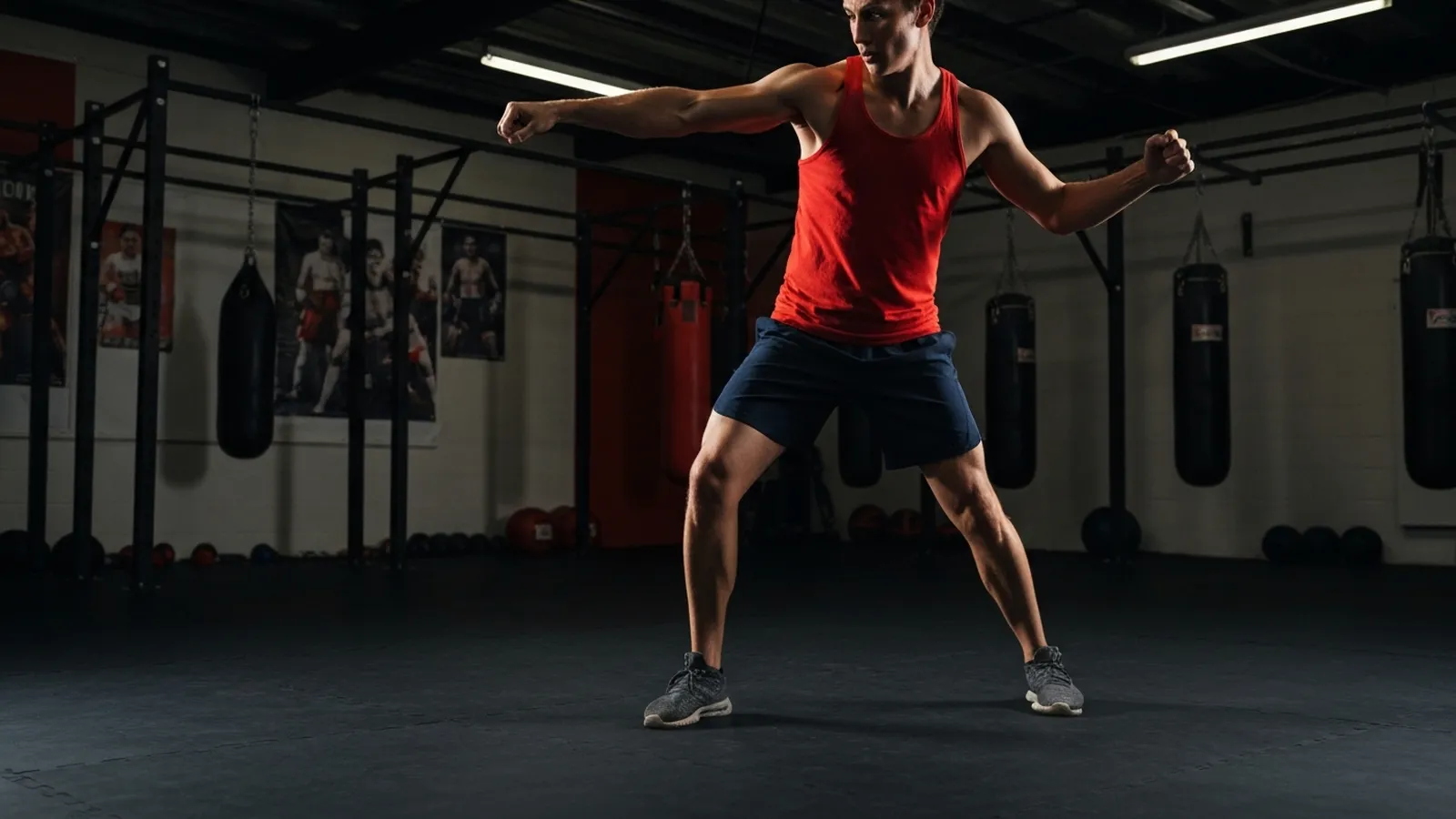 Person practising boxing defensive movements and slipping a punch with good footwork