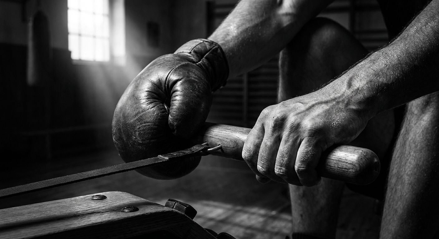 Boxer working the heavy bag next to a rower on a Concept2 ergometer
