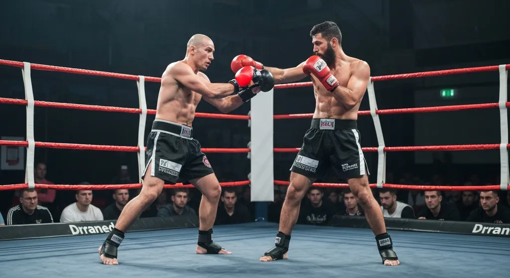 Two martial artists sparring with controlled contact showing pressure testing in action