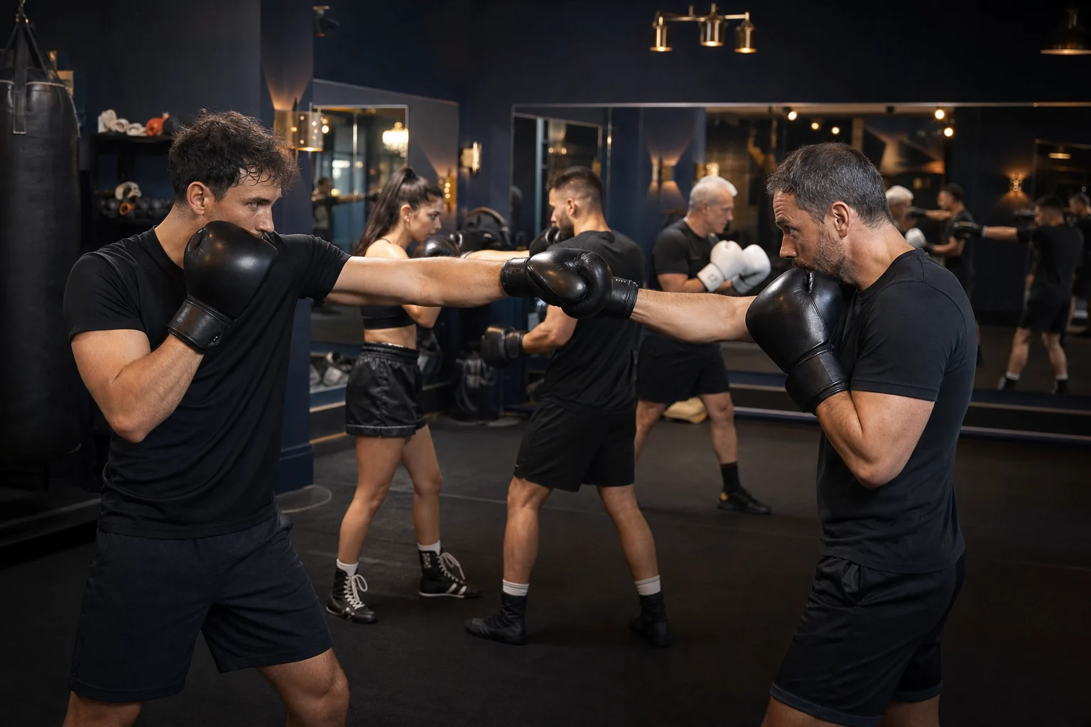 Adult class practising mirror jab and reset drills