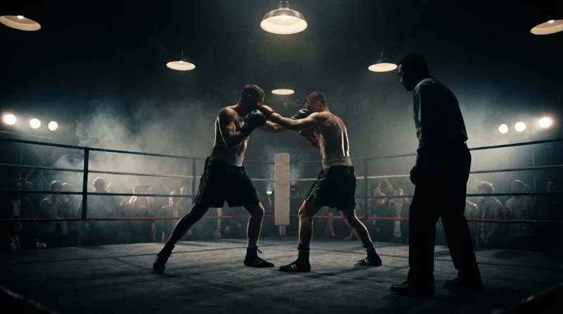 Boxers training in a ring during controlled sparring