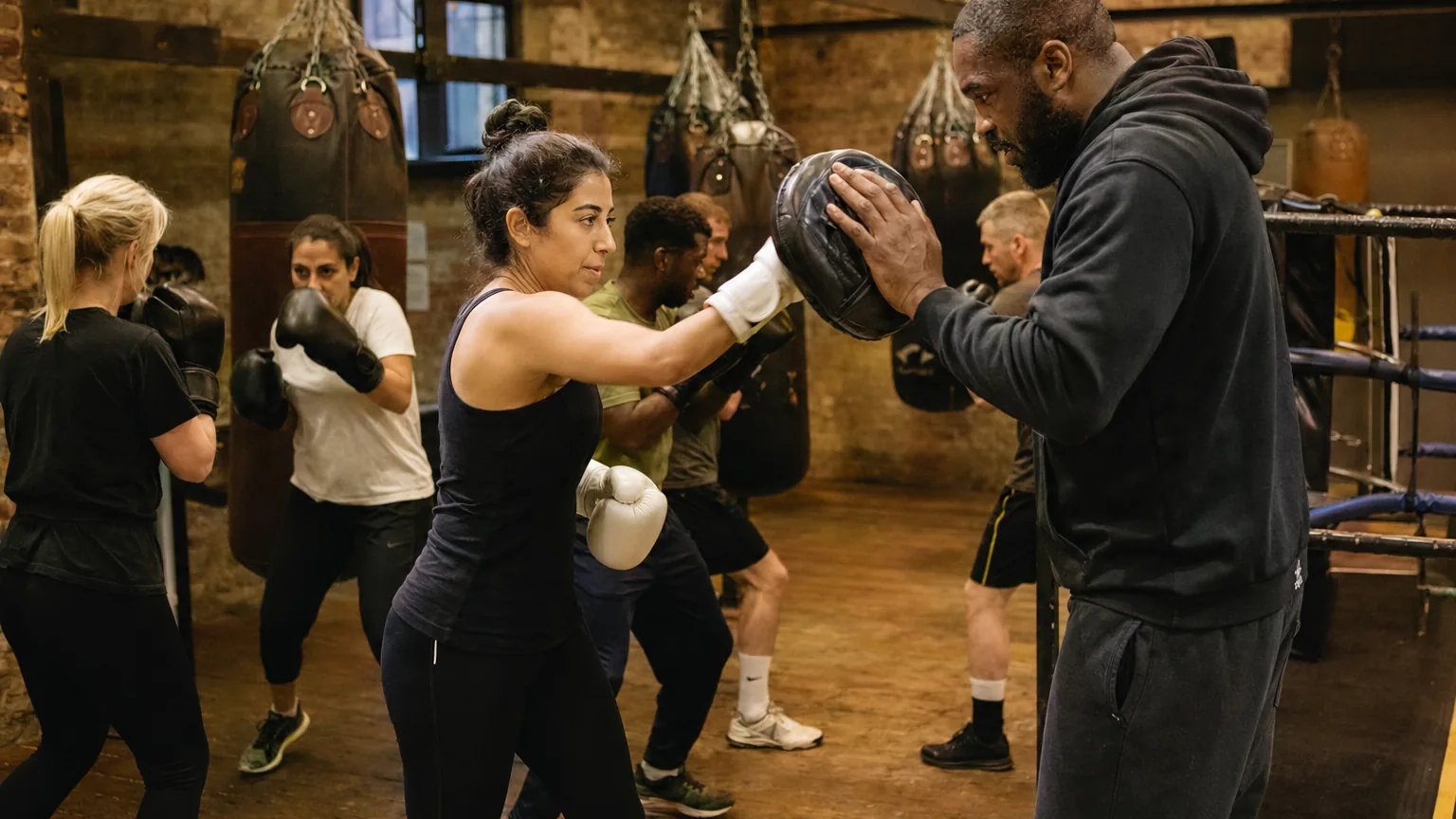 Adult pad work coaching at Honour and Glory Boxing Club