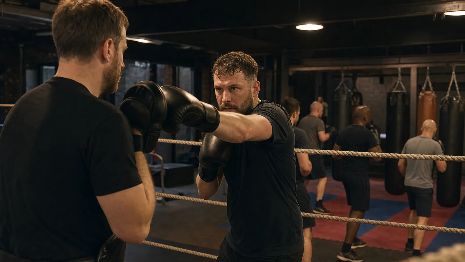 Boxing training on the heavy bag