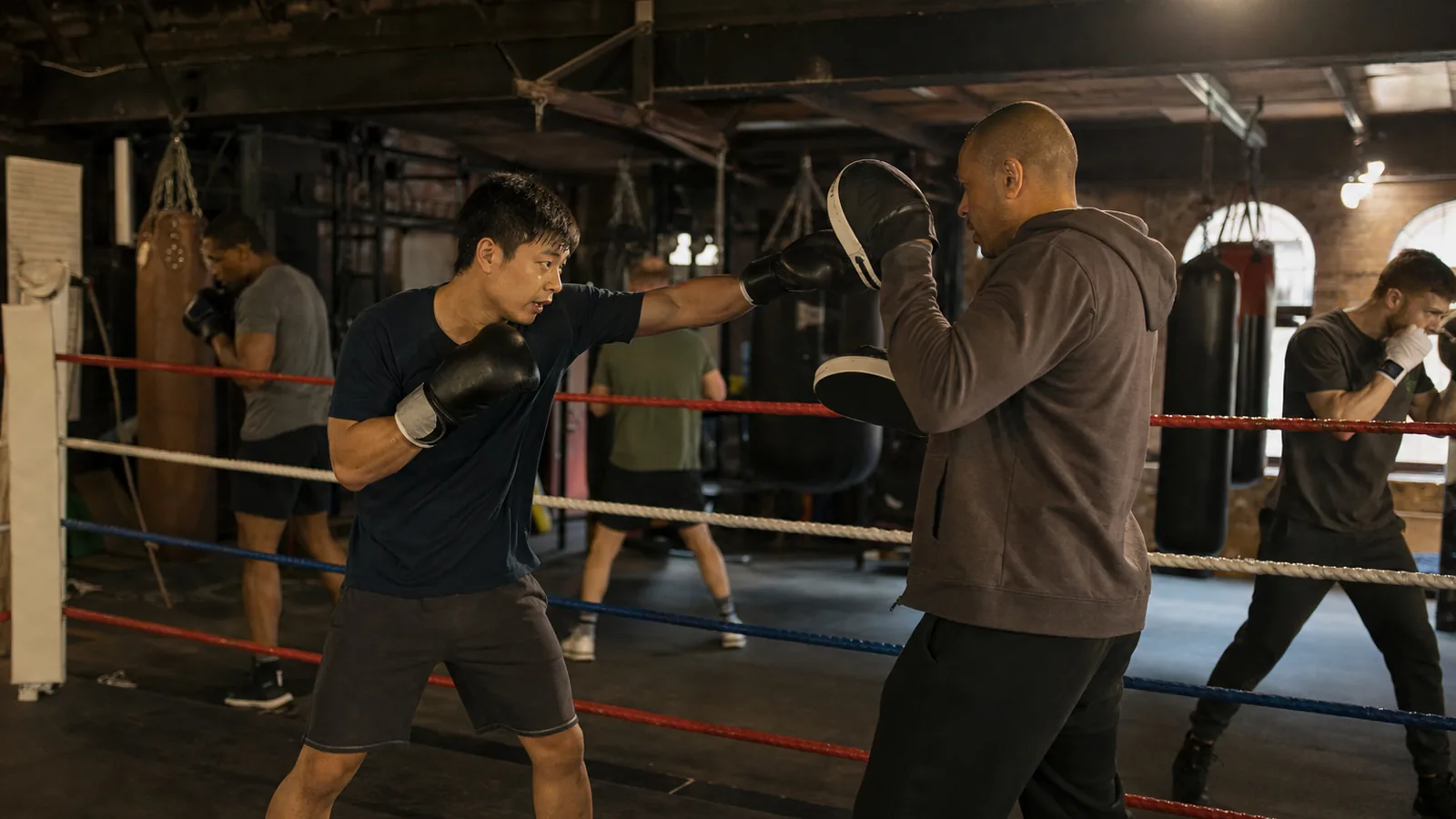 Boxing training on the heavy bag