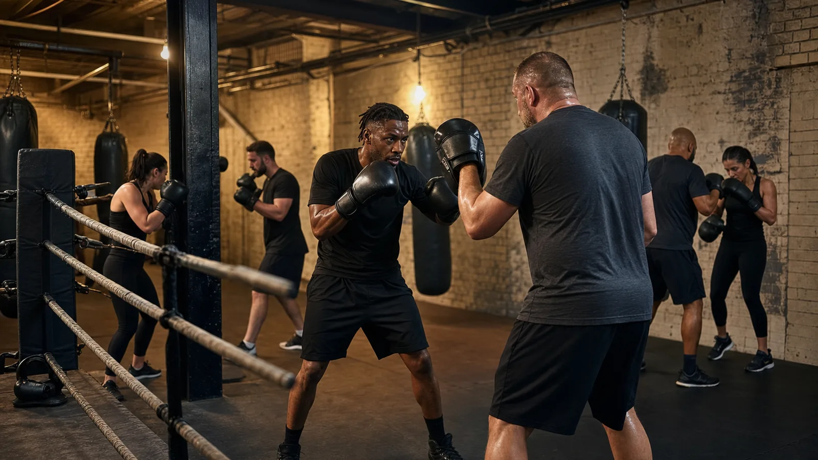Women learning boxing padwork in a coached Honour and Glory session near Bromley
