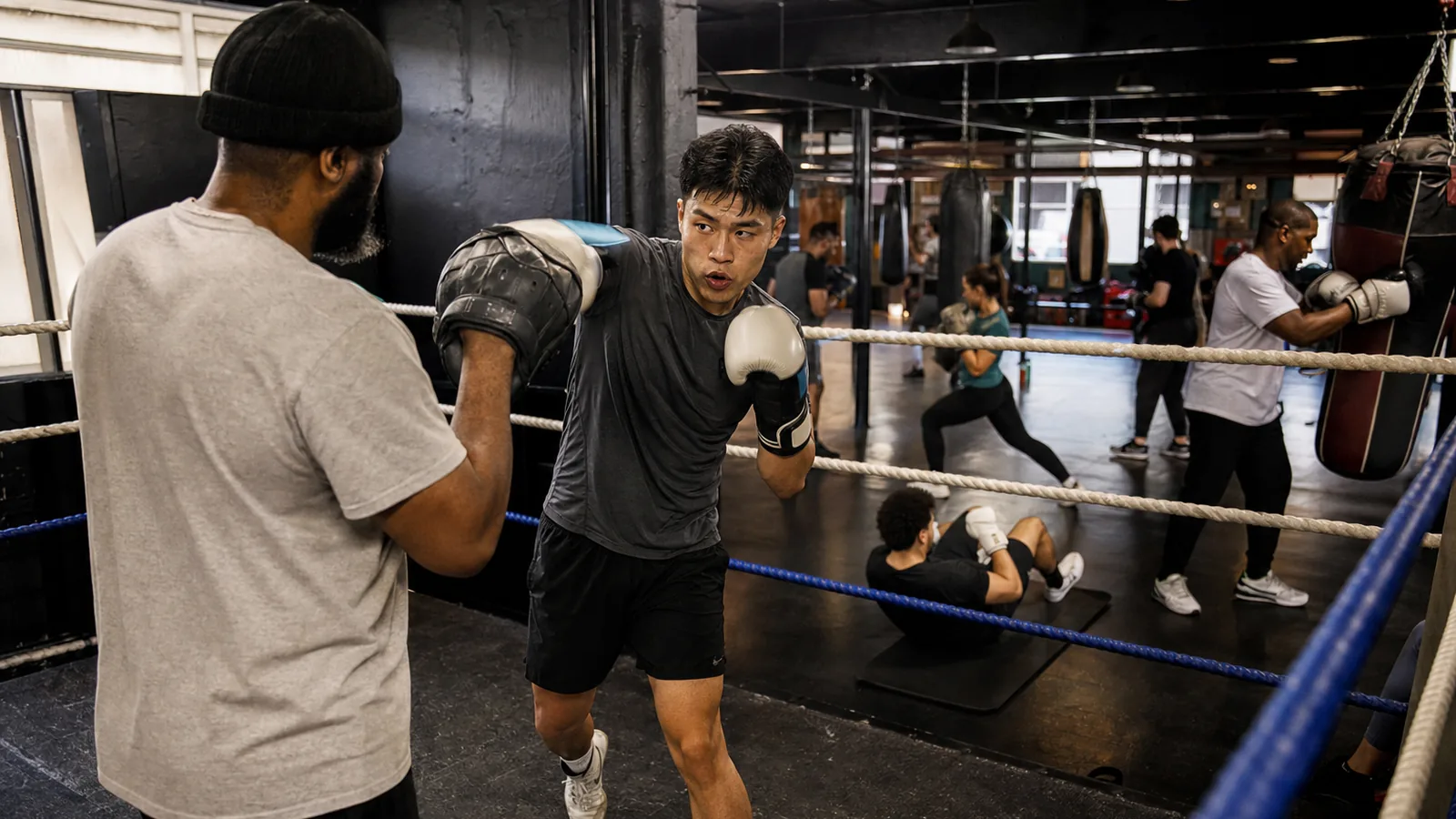 Adult recreational boxing padwork class at Honour and Glory