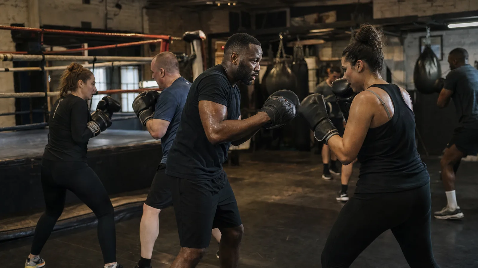 Coached group boxing class at Honour and Glory for Eltham visitors