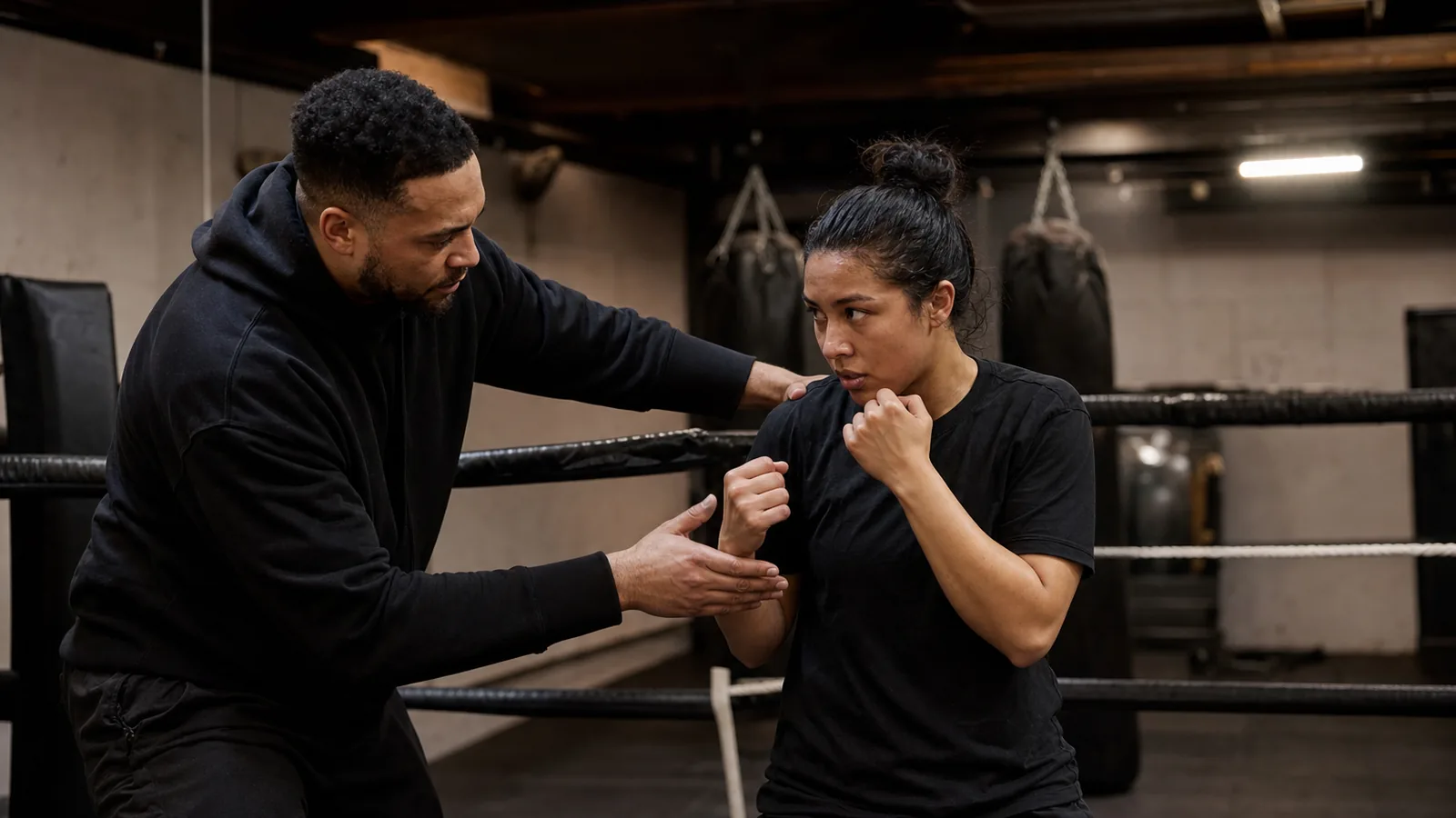 Women training boxing padwork together near Mottingham