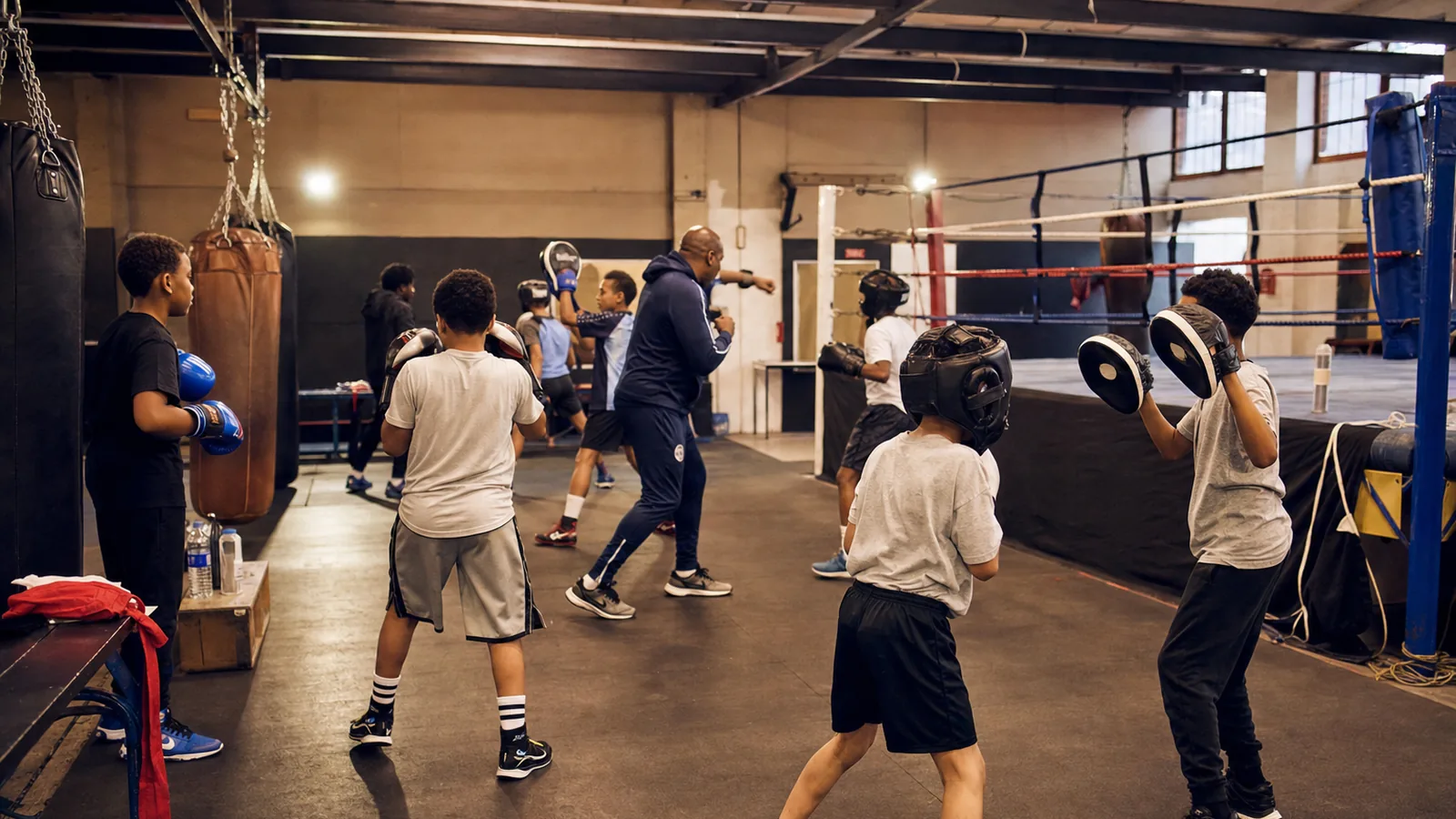 Supervised junior boxing drills at Honour and Glory near Charlton