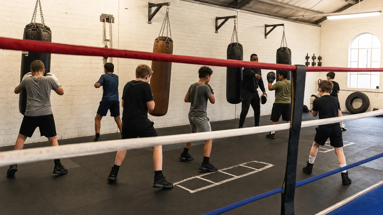 Young boxer in training