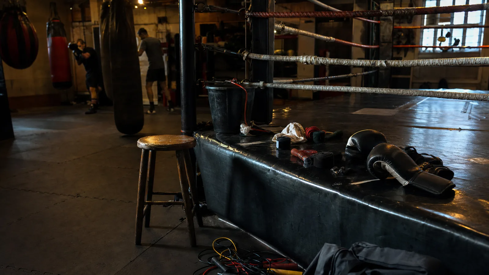Boxing gloves and training equipment inside Honour and Glory