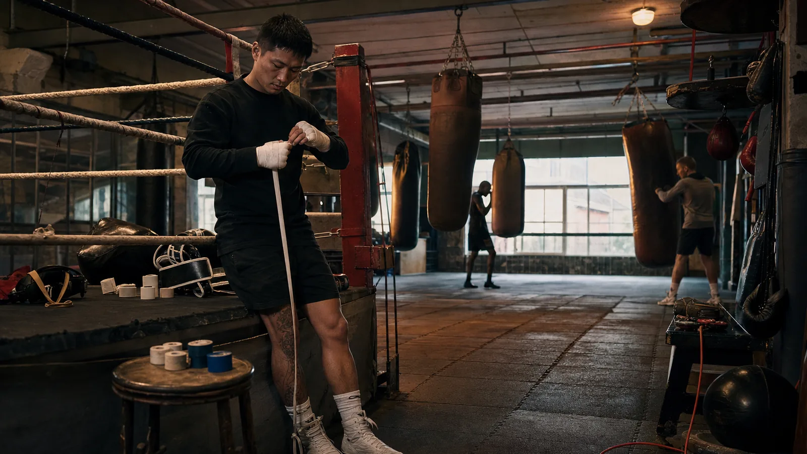Boxing gloves and training equipment inside Honour and Glory