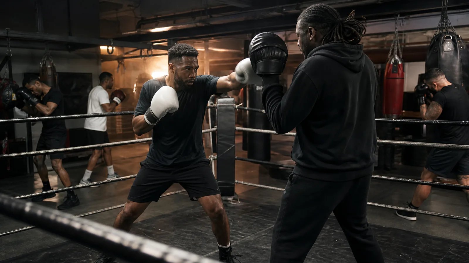 Boxing fitness class using pads and movement at Honour and Glory near Belvedere