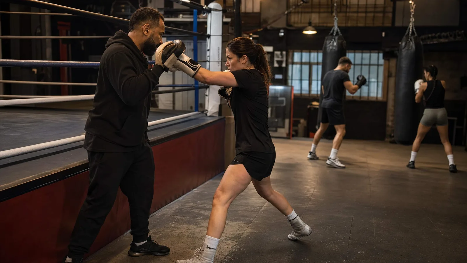Boxing padwork coaching session