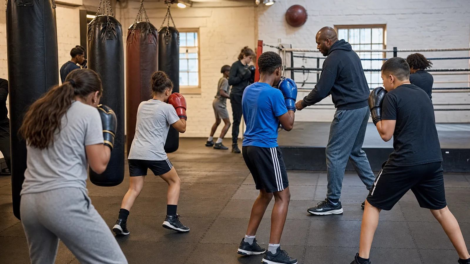 Junior boxing class training with supervised drills near Peckham