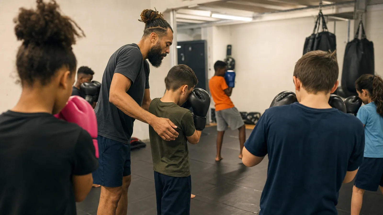 Junior boxing class training with supervised drills near Mottingham