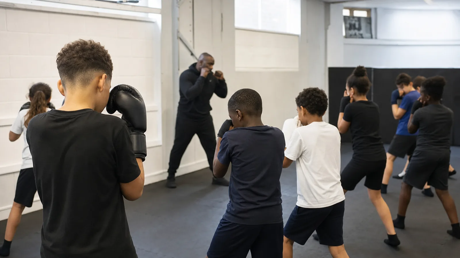 Junior boxing class training with supervised drills near Plumstead