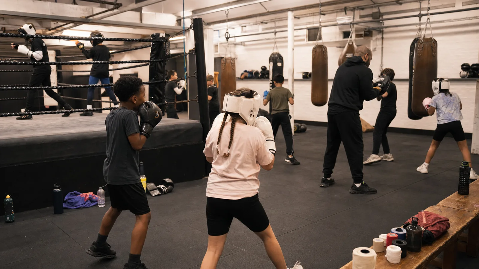Junior boxing class learning supervised drills at Honour and Glory near Blackfen