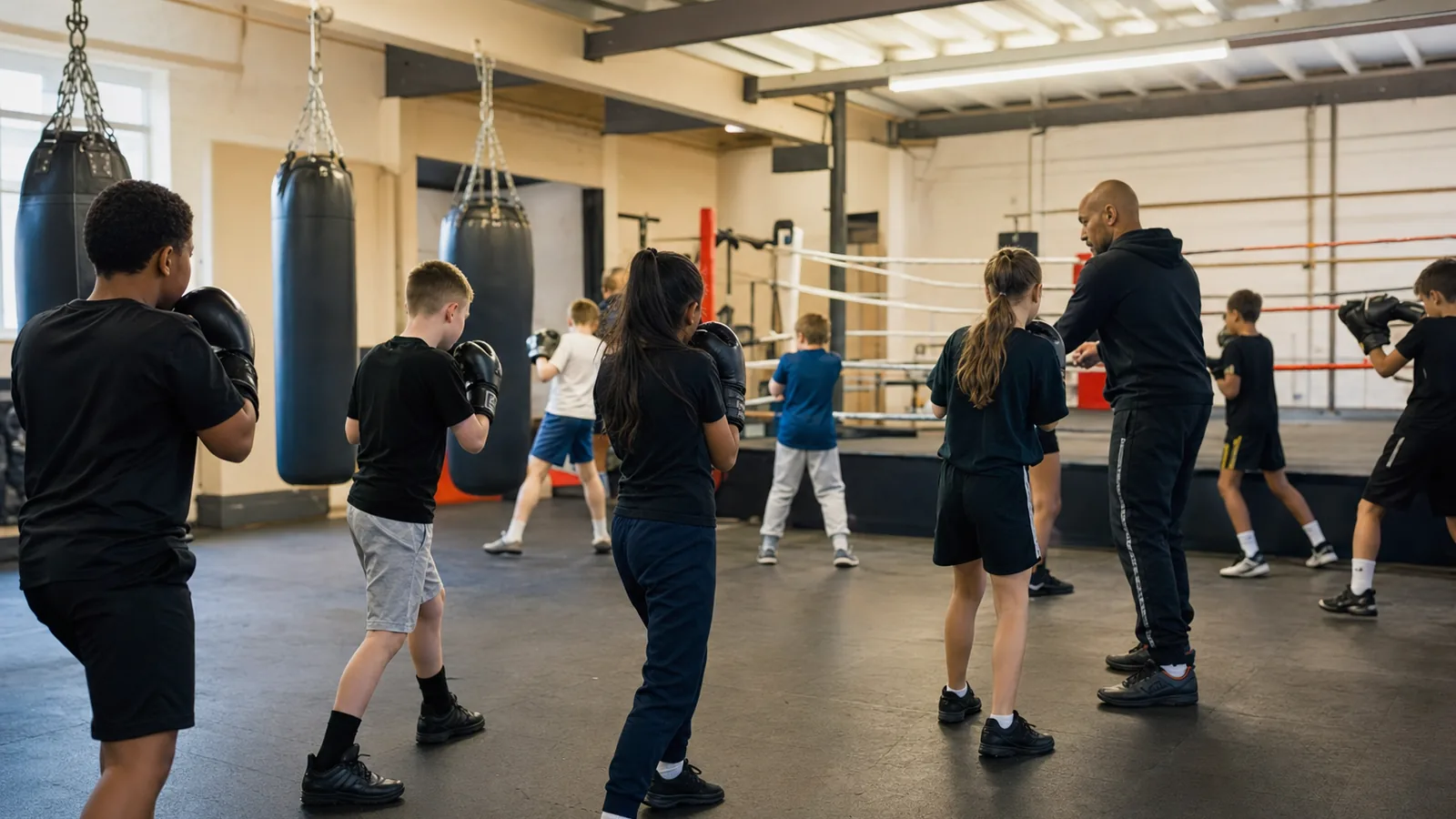 Junior boxing class learning supervised drills at Honour and Glory near Abbey Wood