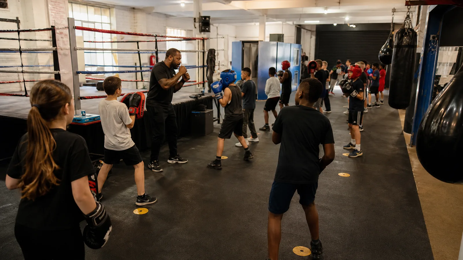 Junior boxing class learning supervised drills at Honour and Glory near Blackheath