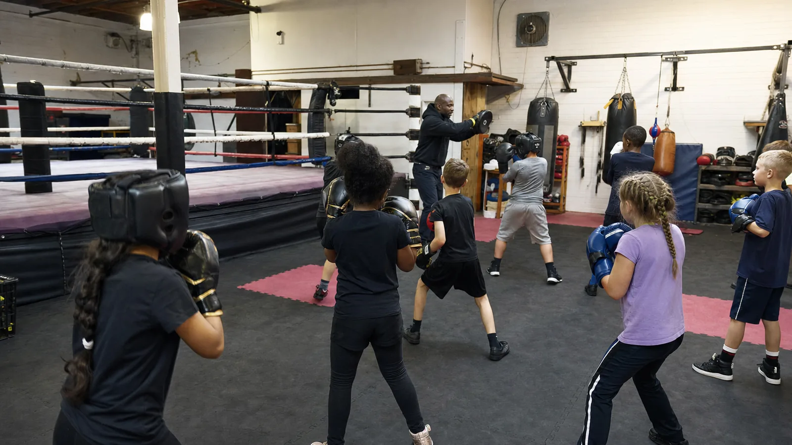 Young boxer in training