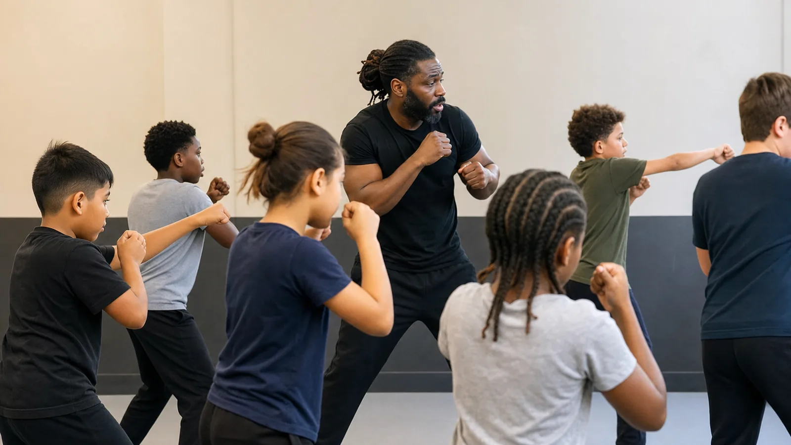 Teenagers training in a junior boxing class at Honour and Glory