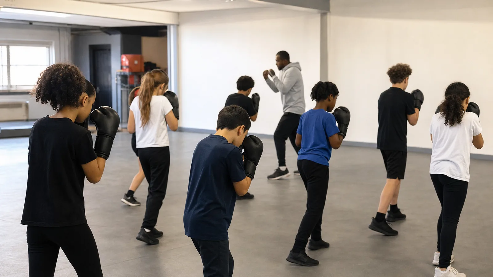 Junior boxing class training supervised drills near Lewisham