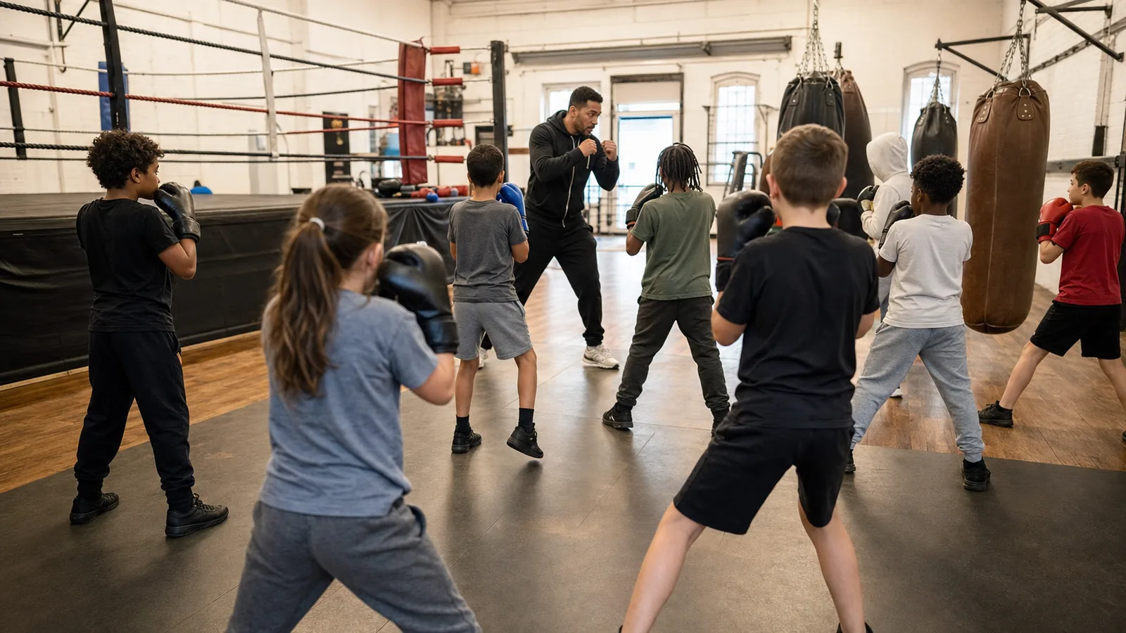 Supervised junior boxing class at Honour and Glory near Bromley