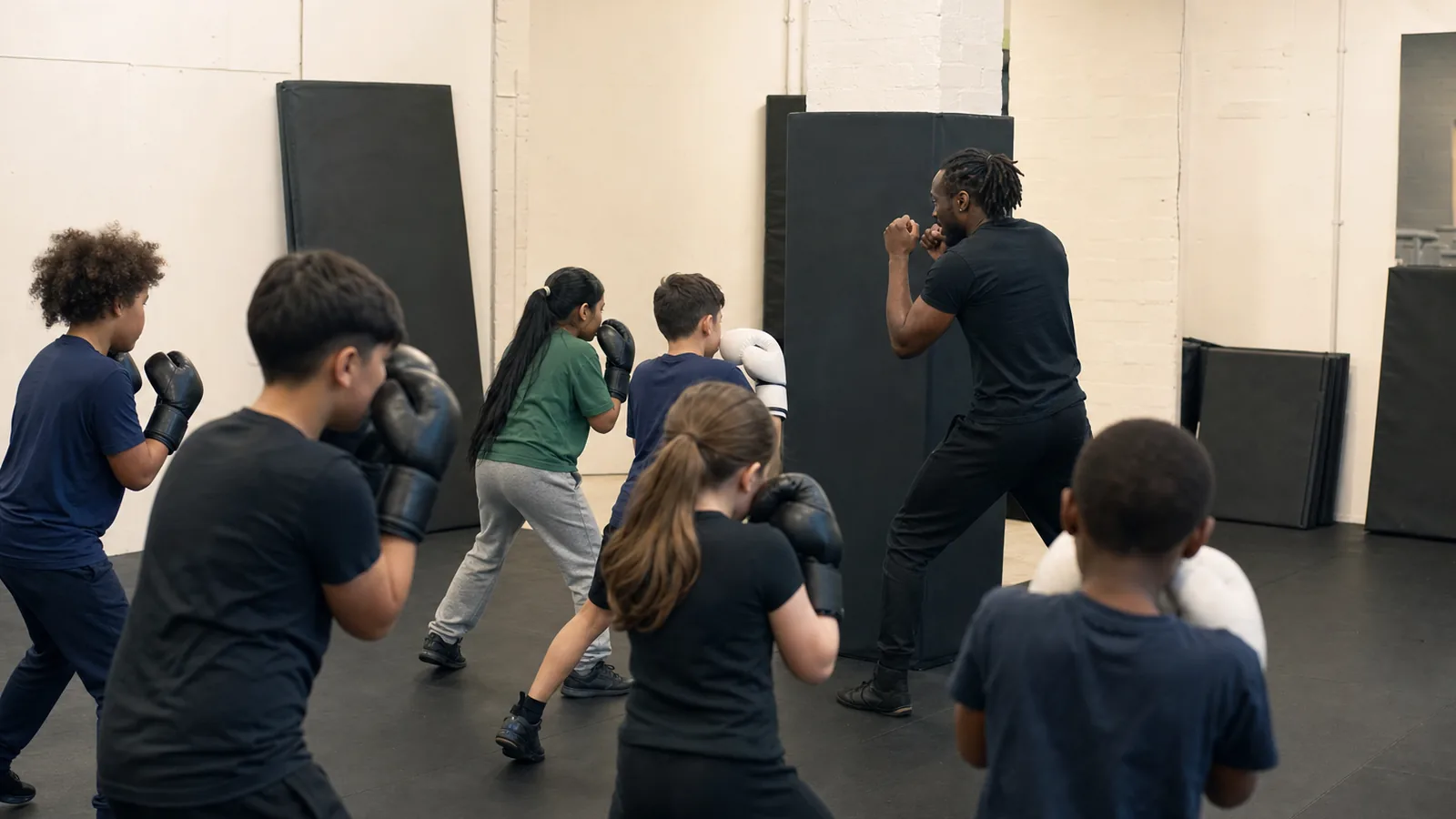 Junior boxing class drills for Falconwood children starting in a supervised group