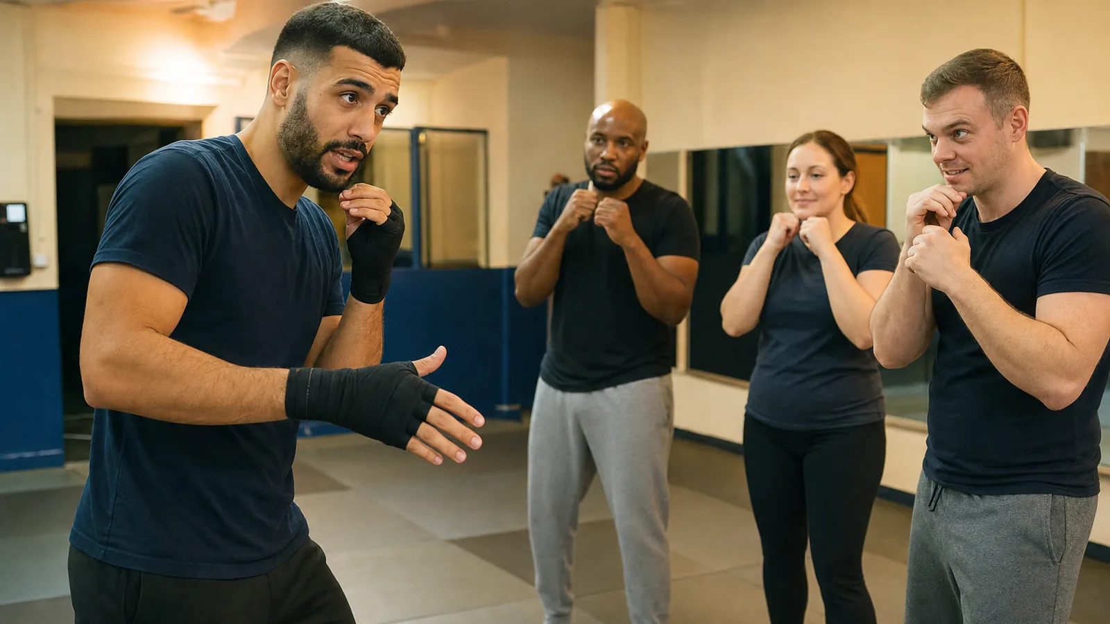 Coach Anton wrapping hands - one-to-one attention for beginners at Honour and Glory