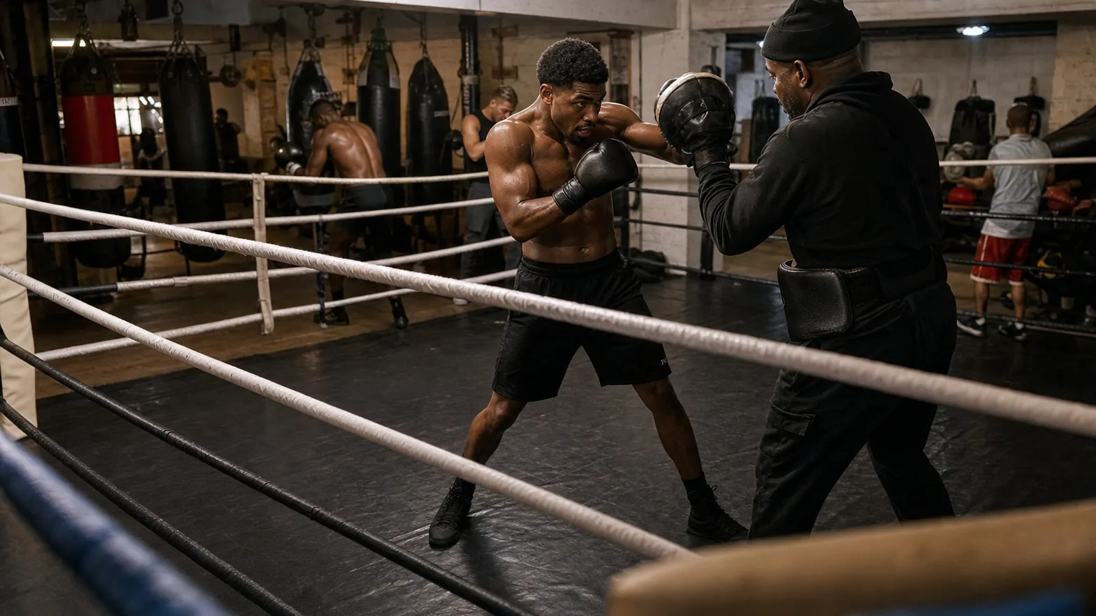 Women training boxing padwork together near Sydenham