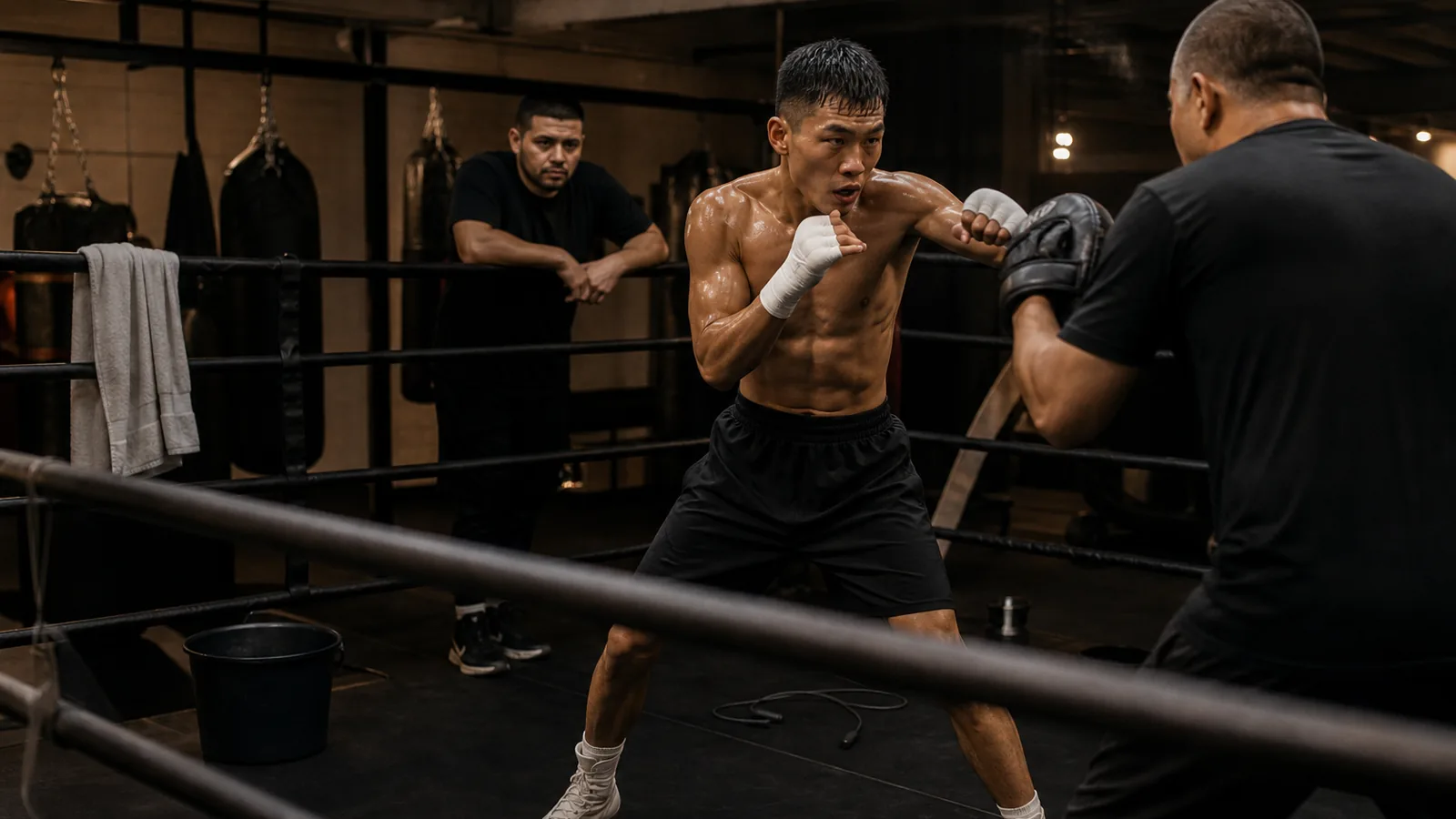 Women training boxing padwork together near Peckham