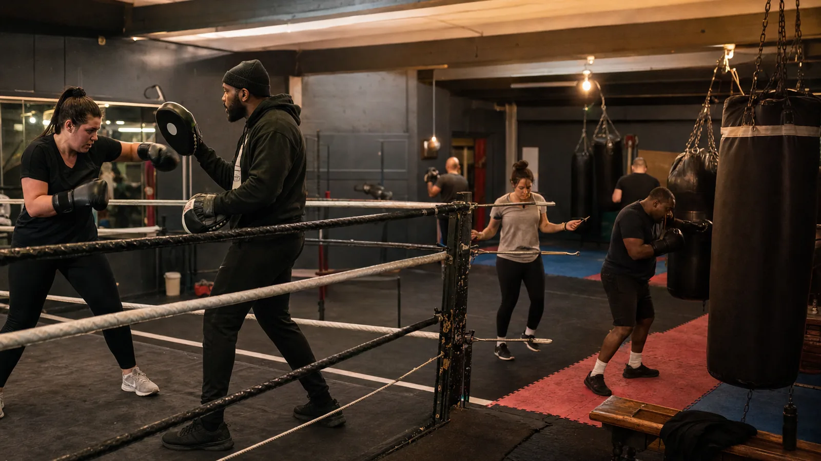 Coach-led bag work for boxing fitness