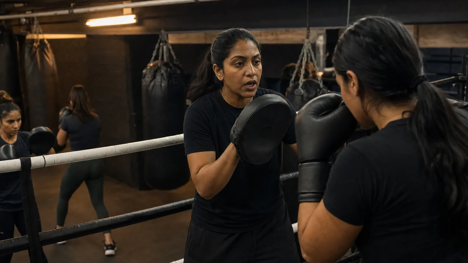 Women training padwork at H&G